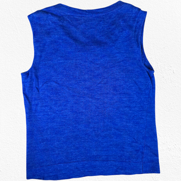 Y2K Jones New York Beaded Neck Blue Linen Blend Sleeveless Top Medium Petite - Picture 5 of 5